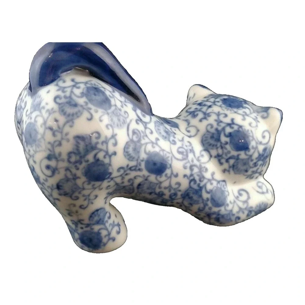 Bombay Company Blue & White Delft Playful Kitty Cat Figurine - Porcelain